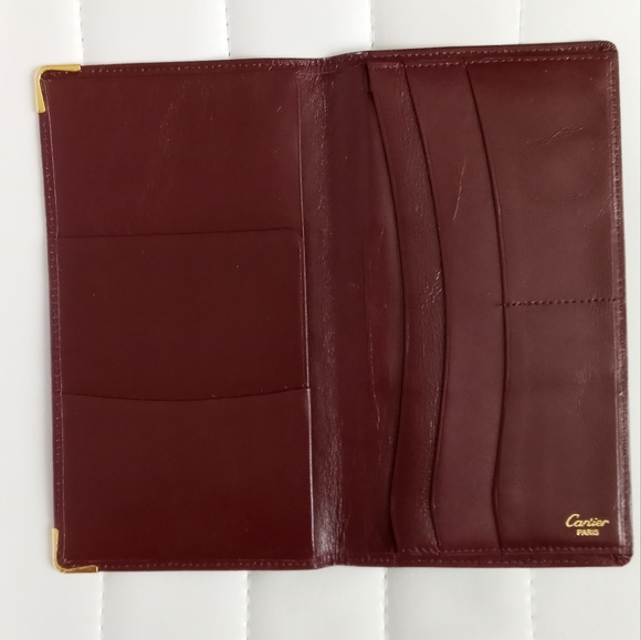 Cartier Bordeaux Leather Checkbook Long Wallet with gold accents - Picture 5 of 12
